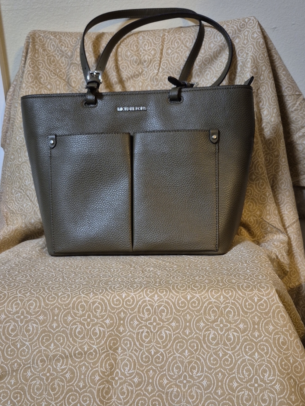 Michael Kors Olive Green  Pebbled Leather Tote